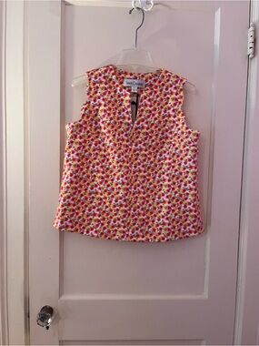 Sara Campbell Floral Split-Neck Sleeveless Shell in Pink & Yellow